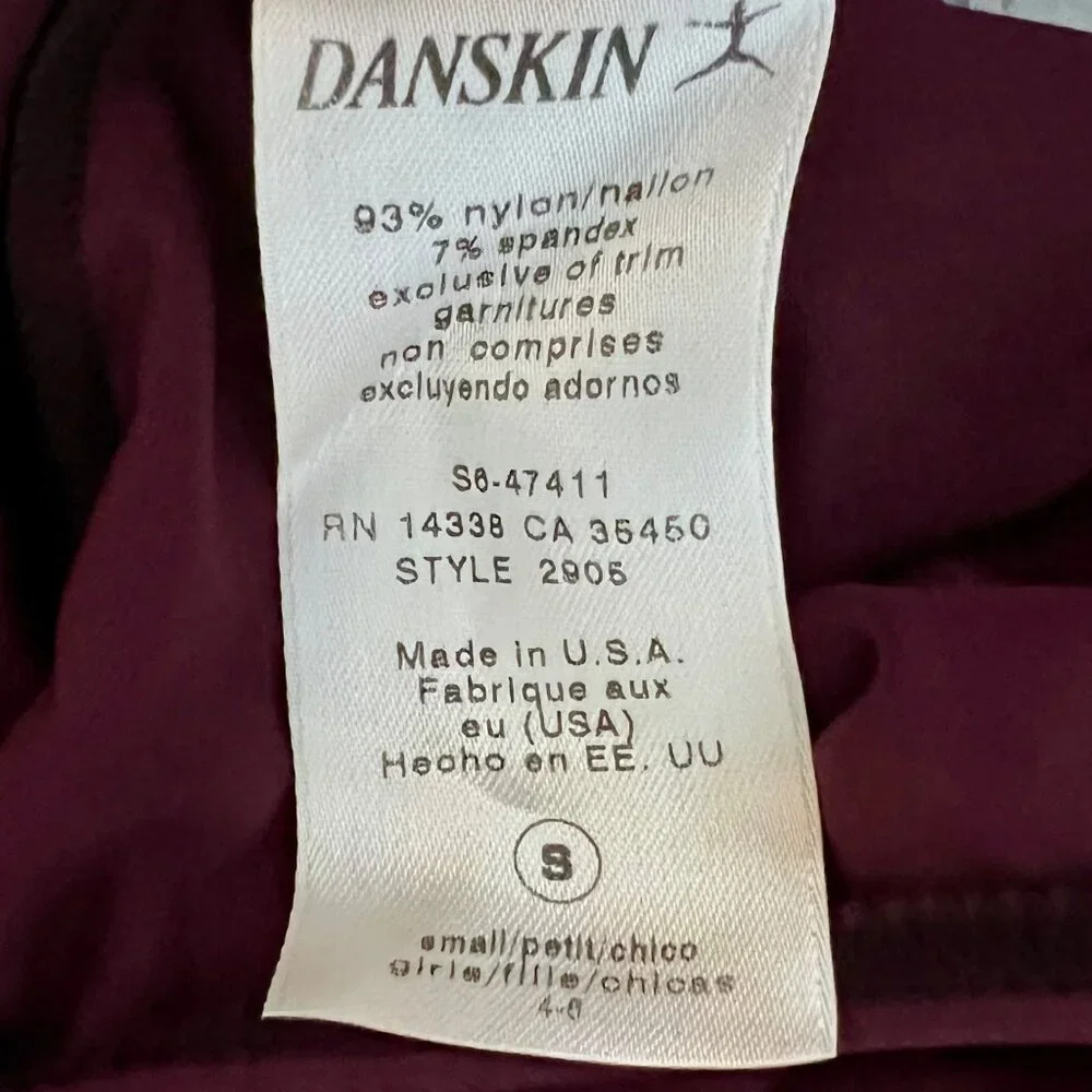 Danskin Childs S 4-6 Leotard Maroon Short Sleeve Scoop Neck Dance